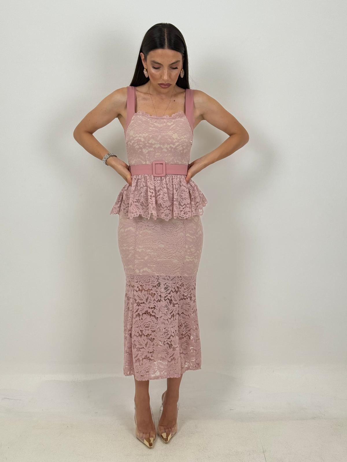 Alejandra - Vestido de encaje con volante y cinturón extraíble